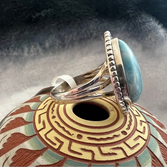 ❤️ Blue Larimar Southwestern 925 Ring Sz 8.75 Navajo Inspired 8.5gms - Picture 3 of 12
